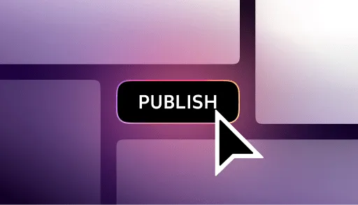 The word "publish" is displayed on a purple background.