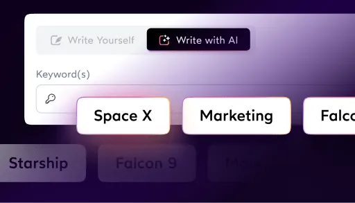 A space x button is displayed on a purple screen for Surfer SEO.