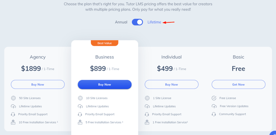 A landing page featuring a blue button highlighting the price.