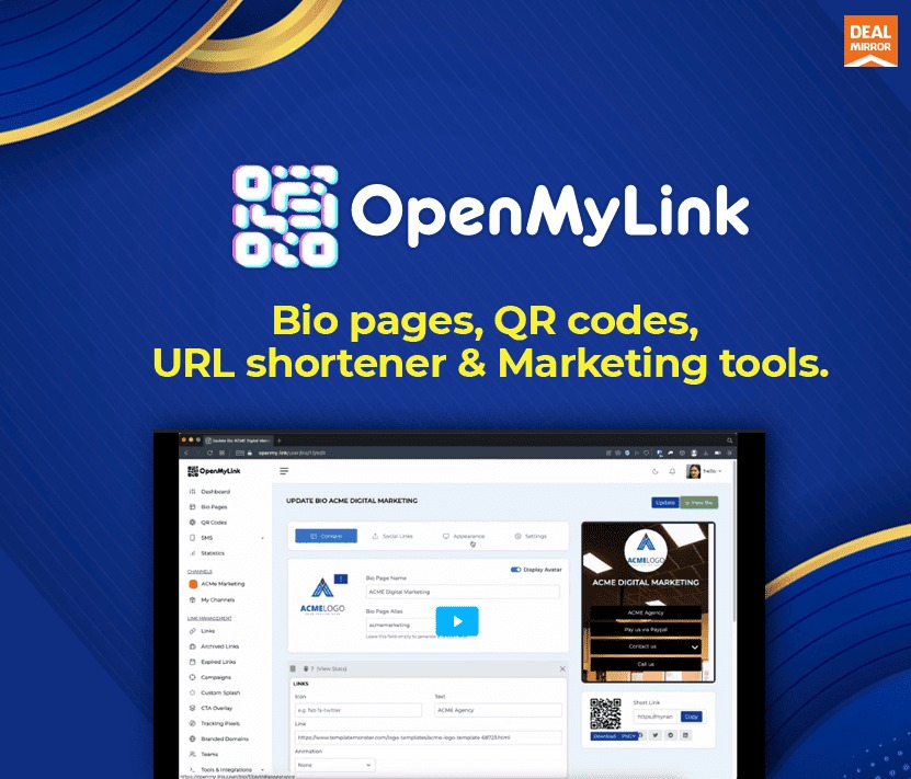 Check out Openmylink bio pages for the best DealMirror Black Friday deals on codes and url shorter marketing tools.