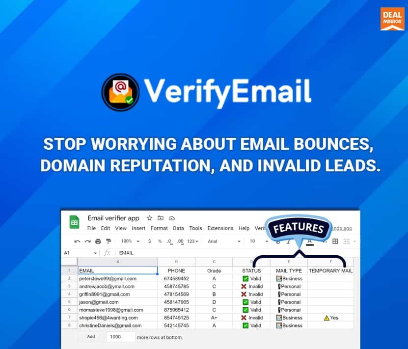 Ensure your email is verified and worry-free with the Best DealMirror Black Friday deals. Say goodbye to email bounces and invalid leads by improving your domain reputation.