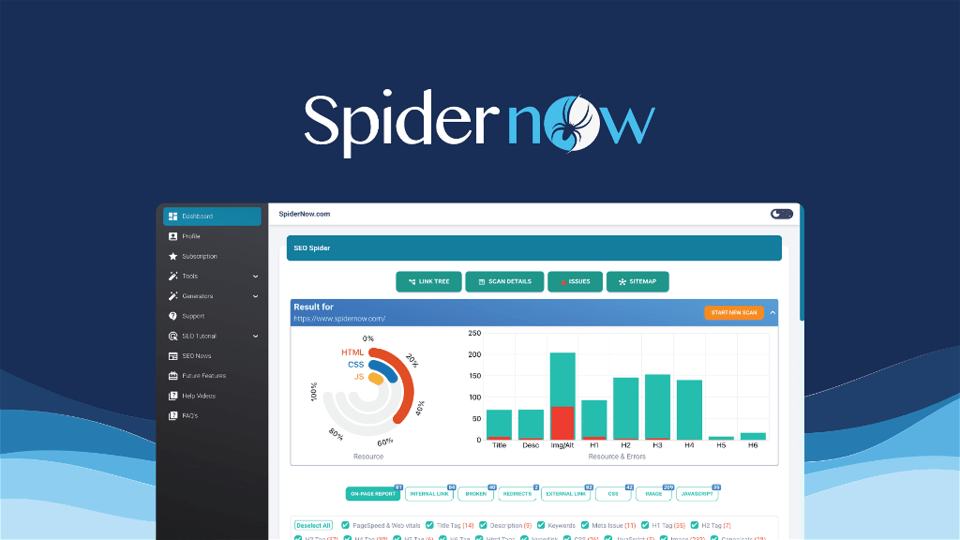 The spidernow dashboard, a powerful tool for Search Engine Optimization (SEO)